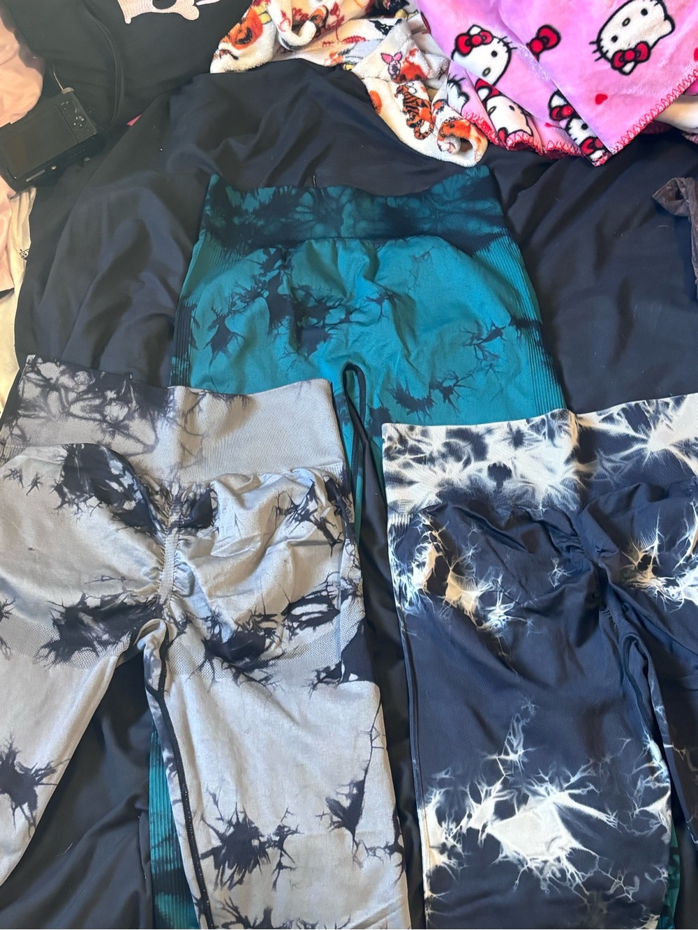 3 Tie-Dye Active Leggings - Teal, Gray & Navy
